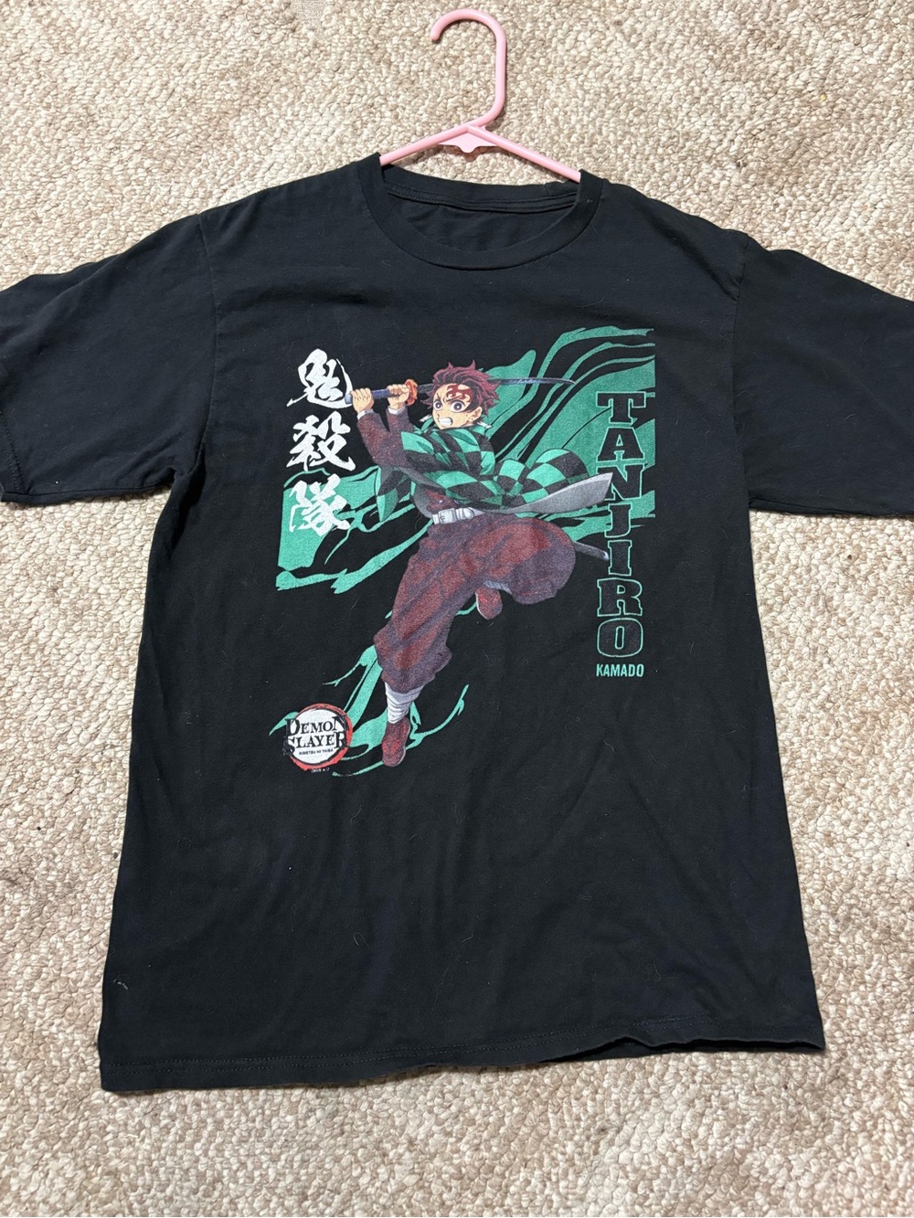 Source Unknown Black Demon Slayer Tanjiro Graphic Tee with Green Accents